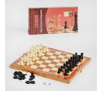 Шахи дерев'яні С 36819 (48) 3 в 1, дерев'яна дошка, дерев'яні шахи, в коробці