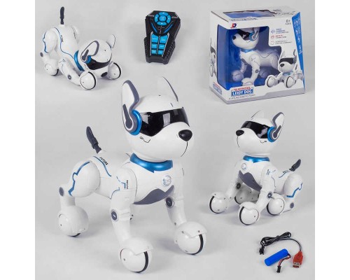 Собачка на р/у А 001 (6) в коробці, аккумулятор 3,7 V, пульт на батарейках, звук, підсвічування, виконує команди.