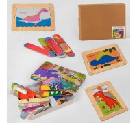 Дерев'яна гра C 47010 (48) “Динозаври”, 4 упаковки пазлів, рамка, в коробці