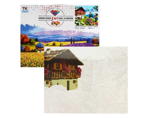 Картина за номерами + Алмазна мозаїка B 78754 (30) "TK Group", 40x50 см, "Будиночок у горах", в коробці