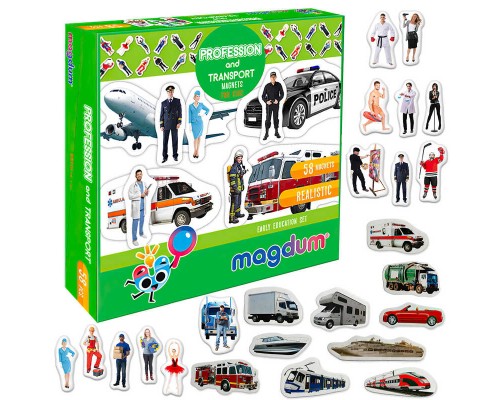 гр Магнітна гра ML4031-31 EN (24) "Magdum", "Професії і транспорт", англ. мова, 58 магнітів, у коробці