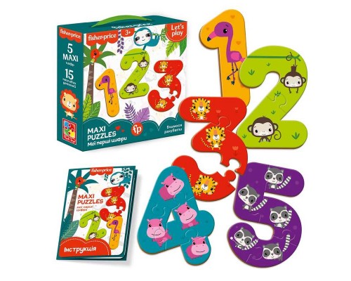 гр Maxi puzzle "Fisher Price. Мої перші цифри" VT1711-07 рос (12) "Vladi Toys", 15 елементів, інструкція, в коробці
