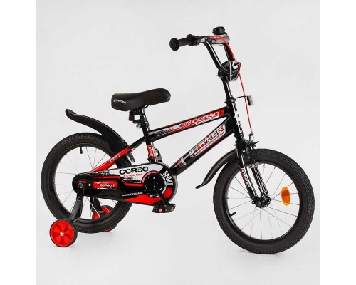 Велосипед 16" дюймів 2-х колесний CORSO “STRIKER" EX-16128 (1) ручне гальмо, дзвіночок, дод. колеса, ЗІБРАНИЙ НА 75