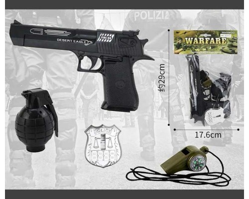 Поліцейський набір JL 111-7 (96/2) звук, підсвічування, пістолет, граната, жетон, свисток, у пакеті