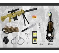 Військовий набір JL 555-11 (60/2) гвинтівка, патрони, ніж, наручники, жетон, граната зі звуком, у сітці