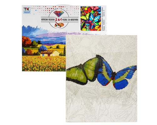 Картина за номерами + Алмазна мозаїка B 78645 (30) "TK Group", 40x50 см, “Метелики”, в коробці