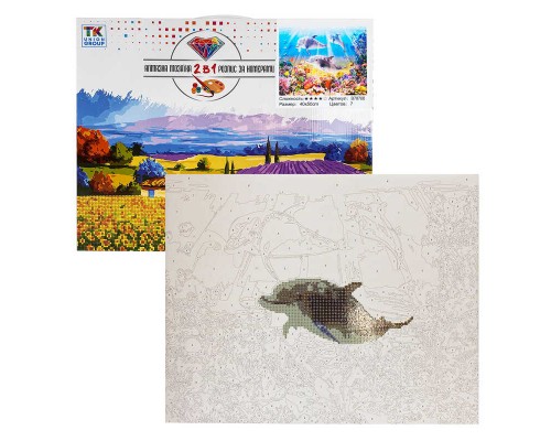 Картина за номерами + Алмазна мозаїка B 78706 (30) "TK Group", 40х50 см, "Дельфіни", в коробці
