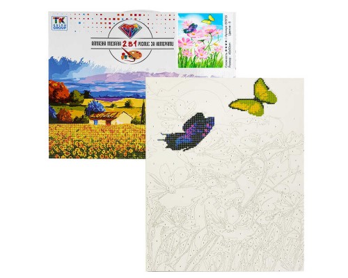 Картина за номерами + Алмазна мозаїка B 78733 (30) "TK Group", 40x50 см, "Галявина з метеликами", в коробці