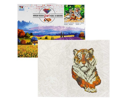 Картина за номерами + Алмазна мозаїка B 78755 (30) "TK Group", 40х50 см, "Сімейство тигрів", в коробці