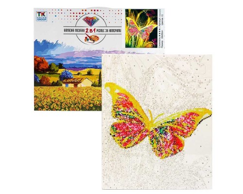 Картина за номерами + Алмазна мозаїка 2в1 YHDGJ 75013 (30) "TK Group", 50х40см, "Казковий метелик", в коробці