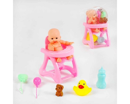 Пупсик з аксесуарами LD 5588-20 D (288/2) стілець для годування, іграшка, пляшка, улюбленець, пискавка, в сітці