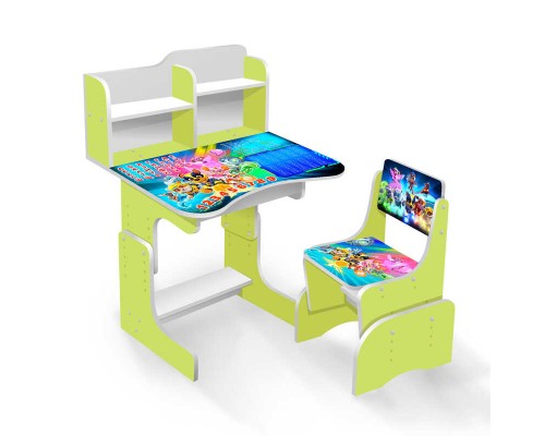 гр Парта шкільна "Відважні цуценята" ПШ013(1) ЛДСП, колір салатовий, 69*45 см, + 1 стілець, з пеналом