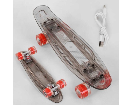 Скейт Пенні борд S-40133 Best Board (7) прозора дека зі світлом, колеса PU зі світлом, зарядка USB