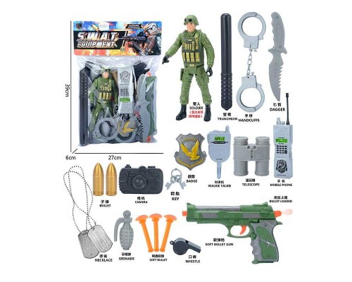 Військовий набір 2022-51 (96/2) 16 елементів, фігурка військового, пістолет з патронами на присосках, у пакеті