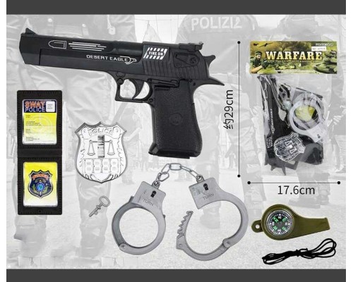 Поліцейський набір JL 111-8 (144/2) пістолет, наручники, жетон, свисток, у пакеті