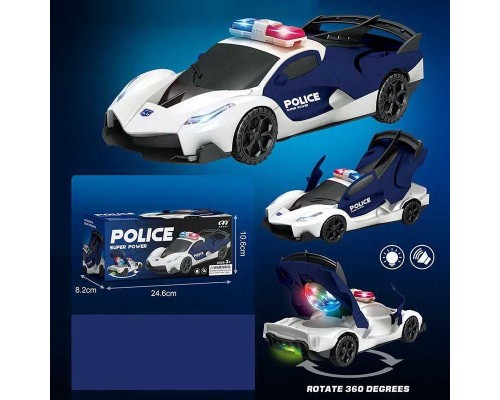 Машинка R 07 (72/2) "Поліція", 3D підсвічування, звуки, мелодії, обертання на 360°, колеса вільного ходу, диско куля, в коробці