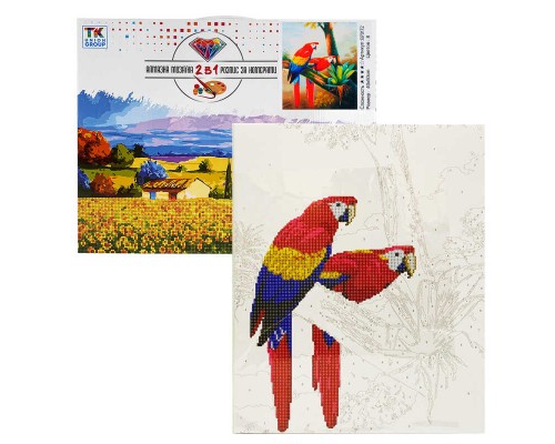 Картина за номерами + Алмазна мозаїка B 70172 (30) "TK Group", 40х50 см, "Папуги", в коробці