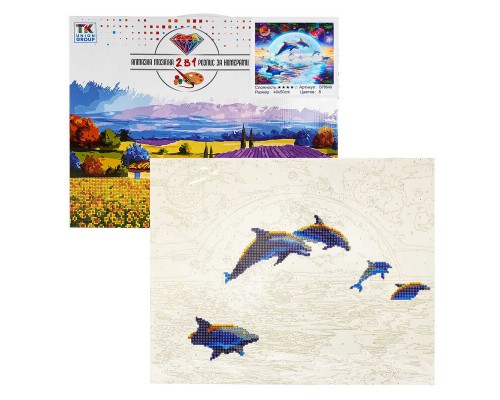 Картина за номерами + Алмазна мозаїка B 78649 (30) "TK Group", 40x50 см, “Дельфіни”, в коробці