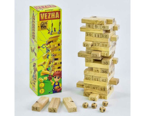 гр Дерев'яна гра "Вежа" 7358 (30) 54 деталі, "4FUN Game Club Wood", в коробці