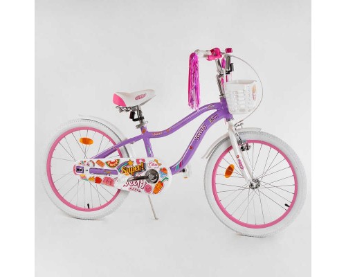 Велосипед 20" дюймів 2-х кол. "CORSO Sweety" SW-20714 / 207140 (1) ФІОЛЕТОВЕ, алюмінієва рама 11’’, ручне гальмо, прикраси, зібраний на 75