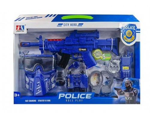 Поліцейський набір P 12 /13 (24) автомат зі світлозвуковими ефектами, пістолет зі звуком, кобура, свисток, наручники, годинник, ніж, у коробці