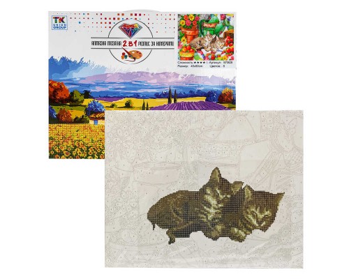 Картина за номерами + Алмазна мозаїка B 70628 (30) "TK Group", 40х50 см, "Сплячі котики", в коробці