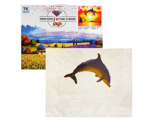 Картина за номерами + Алмазна мозаїка B 76274 (30) "TK Group", 40х50 см, "Дельфін", в коробці