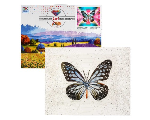 Картина за номерами + Алмазна мозаїка 2в1 YHDGJ 75041 (30) "TK Group", 50х40см, "Метелик", в коробці