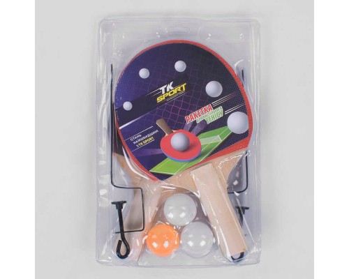 Ракетка С 34457 для пінг-понгу (50) "TK Sport" з сіткою, 2 ракетки + 3 кульки, в слюді