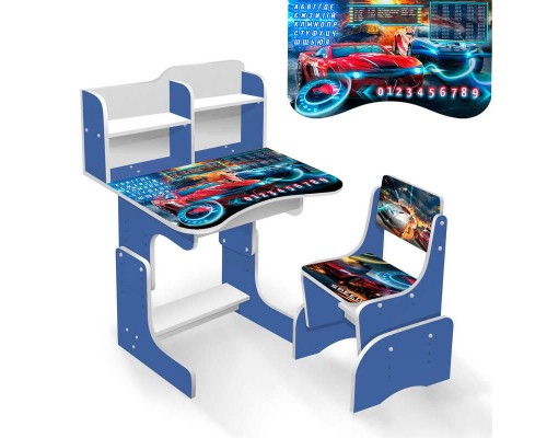 гр Парта шкільна "Машини" ЛДСП ПШ040 (1) 69 * 45 см., колір синій, + 1 стілець "Никопарт"