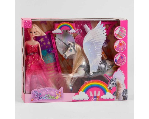 Лялька з конем 68267 (24/2) пегас, трафарет, 3 фарби для волосся, аксесуари, в коробці