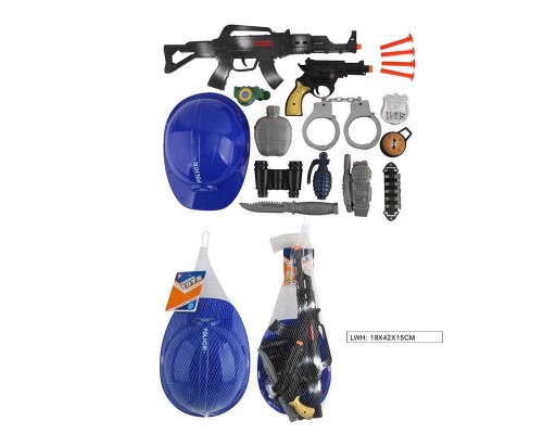 Поліцейський набір 03-13 (48/2) автомат, пістолет, граната, наручники, ніж, шолом, патрони на присосці, у сітці