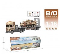 Трейлер HJ 019 B (12) масштаб 1:16, танк, звуки, підсвічування, світлофор на батарейках, фігурка солдата, декорації, в коробці