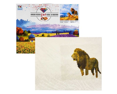 Картина за номерами + Алмазна мозаїка B 72125 (30) "TK Group", 40x50 см, "Подружжя левів", в коробці