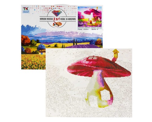 Картина за номерами + Алмазна мозаїка 2в1 YHDGJ 71999 (30) "TK Group", 50х40см, "Чарівний гриб", в коробці