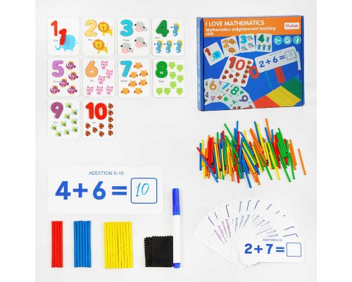 Математична гра C 60419 (60) дерев'яні цифри, картки з рівняннями, рахунковий палички, цифри, маркер, у коробці