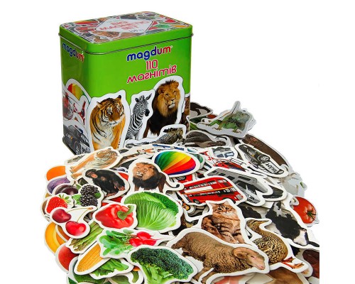 гр Набір магнітів (16) ML4031-63 EN, "Magdum" 110 елементів, тварини, транспорт, фрукти, в коробці