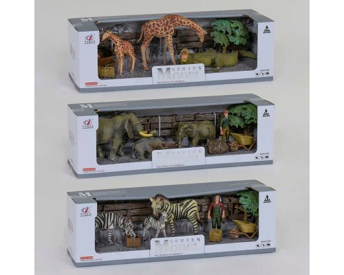 Набір тварин Q 9899 D-2 (24/2) "Дикі тварини", 3 види, 7 елементів, 3 фігурки тварин, фігурка фермера, аксесуари, в коробці