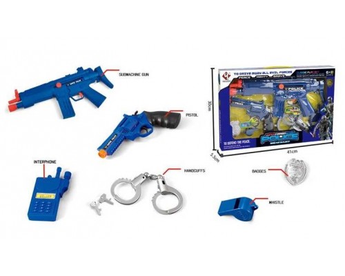 Набір поліції P 014 (24) 7 елементів, автомат із тріскачкою, револьвер, кайданки, свисток, аксесуари, у коробці