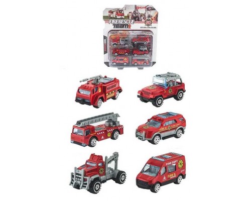 Набір машин HX 7711-8 (120/2) 6 штук, пожежна служба, металопластик, масштаб 1:64, на листі