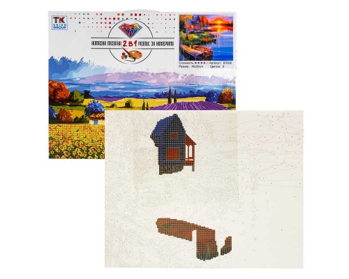 Картина за номерами + Алмазна мозаїка B 70030 (30) "TK Group", 40х50 см, "Захід сонця на озері", в коробці