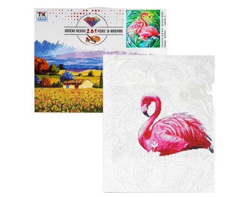 Картина за номерами + Алмазна мозаїка B 76651 (30) "TK Group", 40x50 см, “Рожевий фламінго”, в коробці