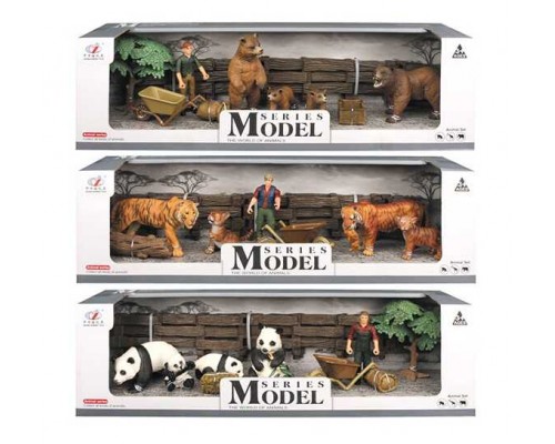 Набір тварин Q 9899 D-5 (24/2) "Дикі тварини", 3 види, 10 елементів, 4 фігурки тварин, фігурка фермера, аксесуари, в коробці