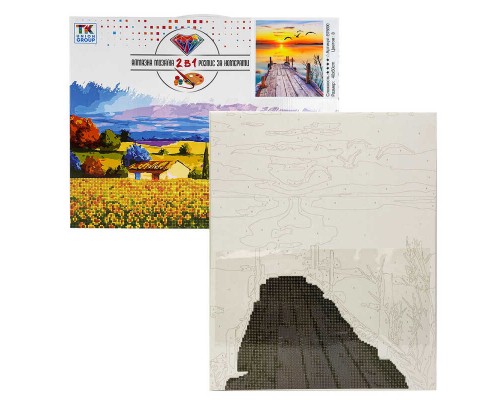 Картина за номерами + Алмазна мозаїка B 76690 (30) "TK Group", 40х50 см, “Захід сонця”, в коробці