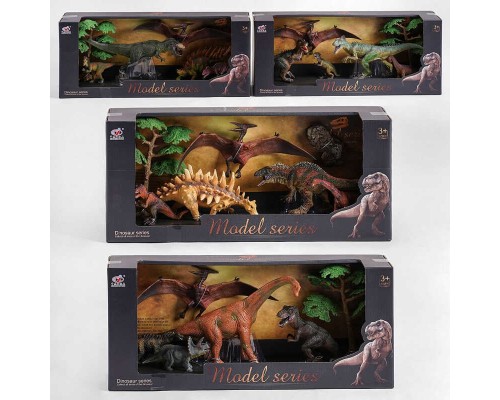 Набір динозаврів Q 9899-W1 (12) 4 види, 6 елементів, 5 динозаврів, аксесуар, в коробці
