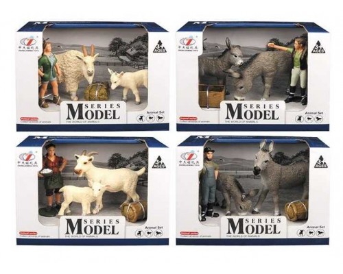 Набір тварин Q 9899 T9 (72/2) "Сільськогосподарські тварини", 4 види, 4 елементи, 2 фігурки тварин, фігурка фермера, аксесуари, в коробці