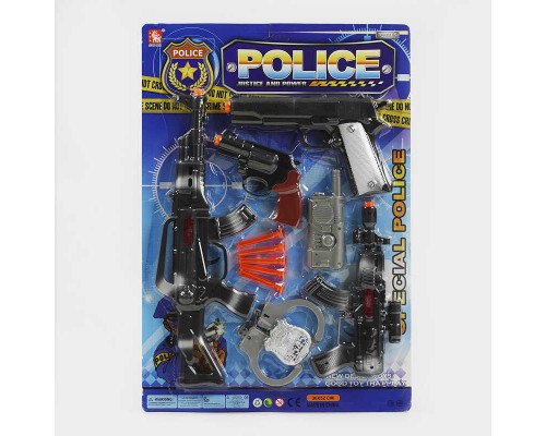 Поліцейський набір 21-4 (48/2) 2 автомати, 2 пістолети, рація, наручники, жетон, силіконові патрони, на листі