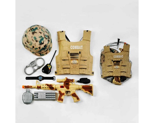 Військовий набір HD 306 (36/2) 9 елементів, бронежилет, шолом, автомат, у сітці