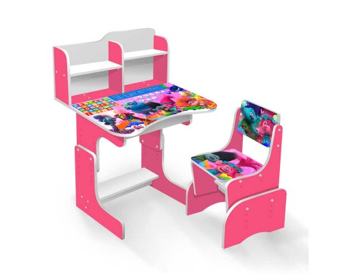 гр Парта шкільна "Тролі" ПШ005 (1) ЛДСП, колір малиновий, 69*45 см, + 1 стілець, з пеналом