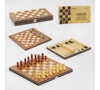 Шахи С 45103 (60) 3в1, магнітні, дерев'яна дошка, дерев'яні шахи, в коробці